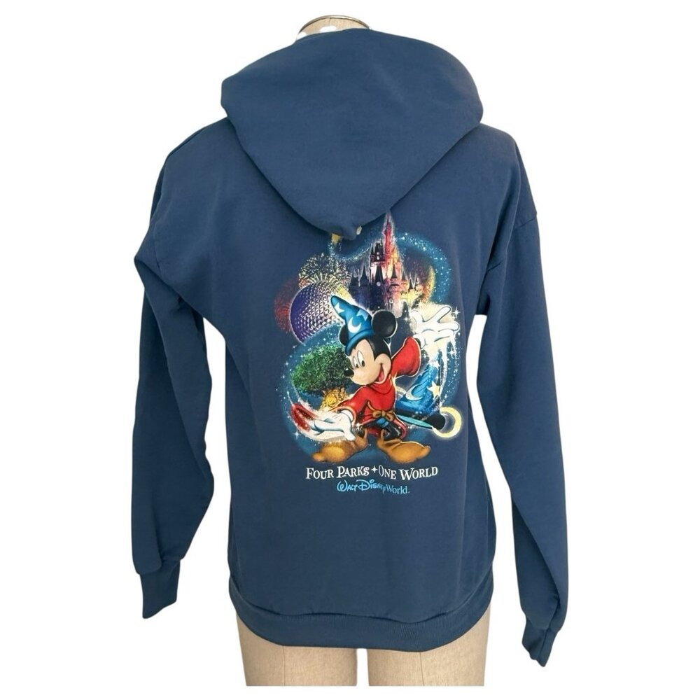 Walt Disney World Youth Hooded Sweatshirt Sz XL Blue Full Pull Over Mickey Hanes - Picture 2 of 7